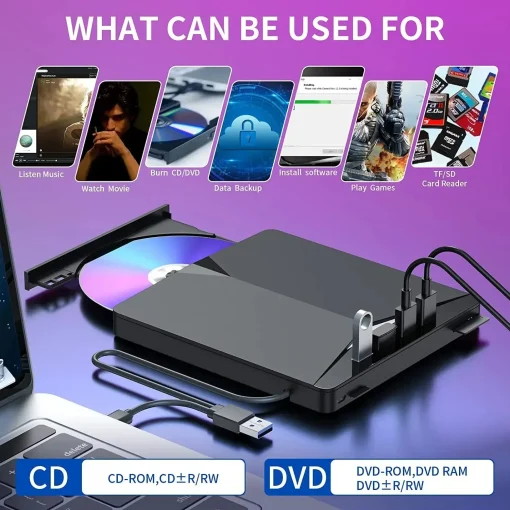 Lector-grabador de DVD-RW externo 7 en 1 USB 3.0 Tipo C