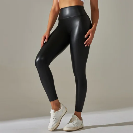 Leggings anchas moda mujer, cintura alta PU