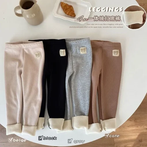 Leggings de cachemira integrados para niños otoño-invierno