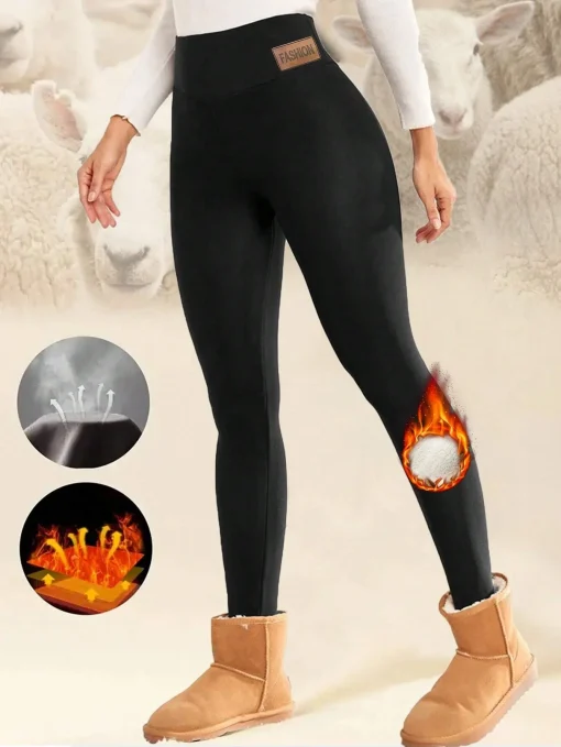 Leggings de piel cálidas de invierno para mujer, pantalones clásicos informales de cintura alta y elásticos que previenen el frío