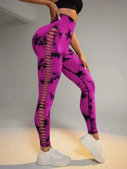 Leggins deportivos huecos Tie Dye para mujer