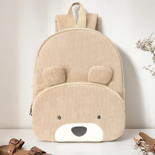 Linda mochila de pana para niños con oso bordado