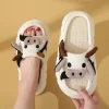 Lindas pantuflas de lino con vaca de dibujos animados 2024