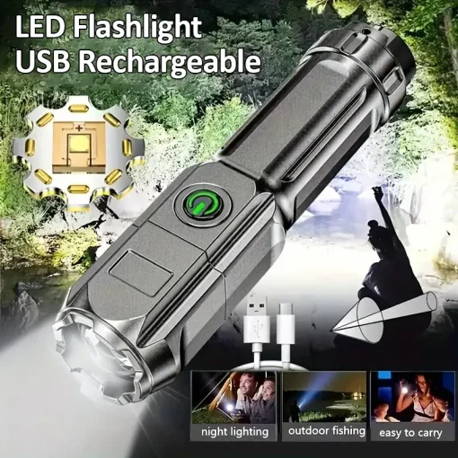 Linterna LED Luz Fuerte USB Recargable Impermeable