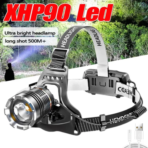 Linterna frontal LED XHP90 recargable