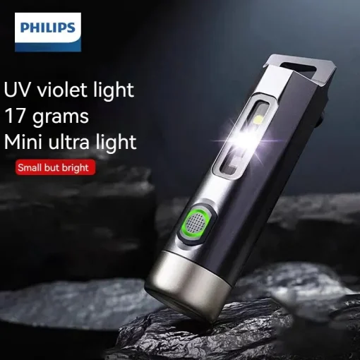 Linterna portátil recargable LED Philips con luz UV