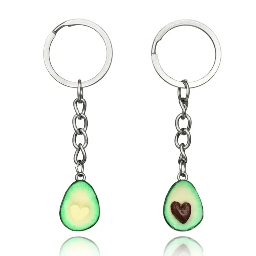 Llavero de corazón aguacate simulación fruta verde césped moda