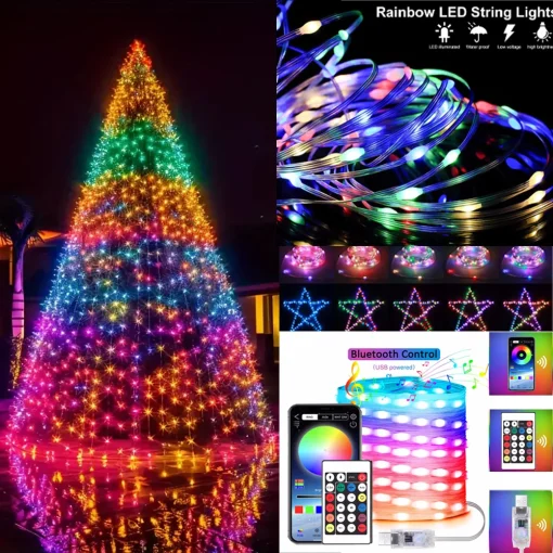 Luces de cadena LED multicolor controladas por la aplicación Bluetooth Smart USB