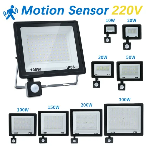 Luz LED de inundación con sensor PIR de 10W, 20W, 30W, 50W, 100W, 150W, 200W, 300W, AC220V, IP66, impermeable, para exteriores