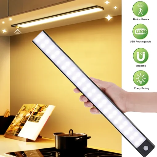 Luz LED nocturna para gabinete, recargable USB, con sensor de movimiento