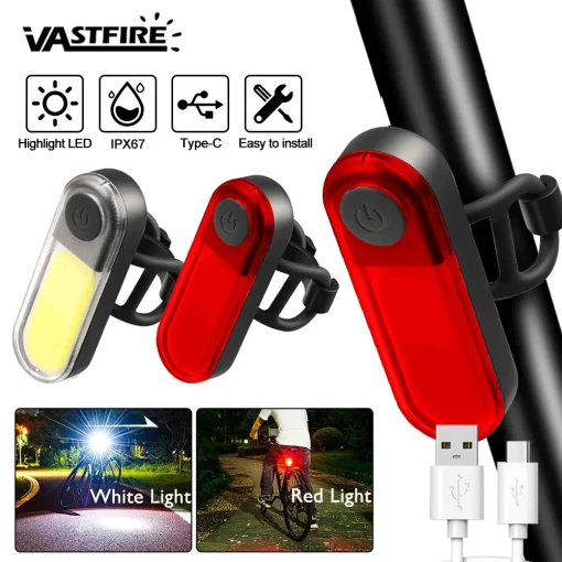 Luz Trasera Bicicleta Blanca+Roja Impermeable USB Tipo-C