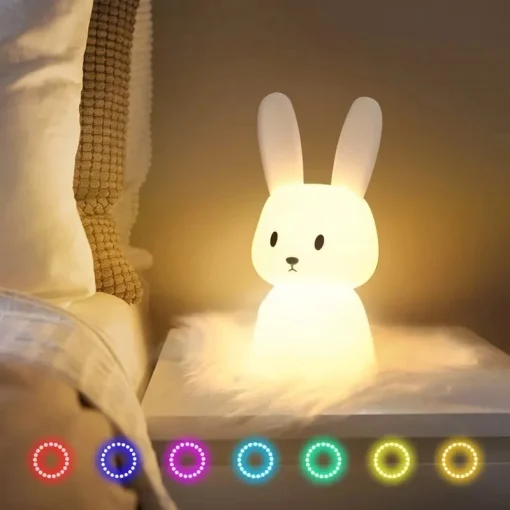 Luz nocturna LED de silicona con forma de conejo