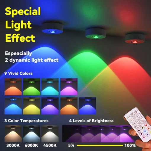 Luz nocturna RGB de 12 colores con 50 tonos de control remoto inalámbrico