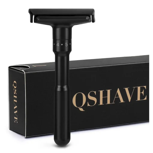 Maquinilla de afeitar de seguridad ajustable QShave negra de lujo