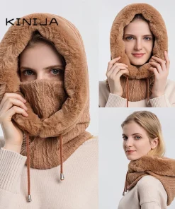 Máscara de gorro de piel de invierno Capucha para mujer