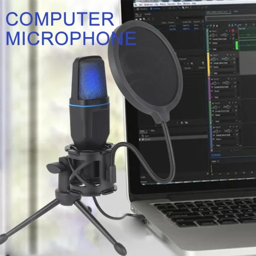 Micrófono USB RGB condensador juego micro para estudio