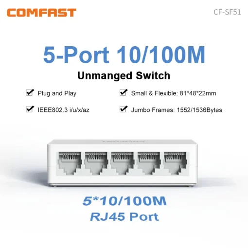 Mini Switch Ethernet 5 Puertos 100Mbps