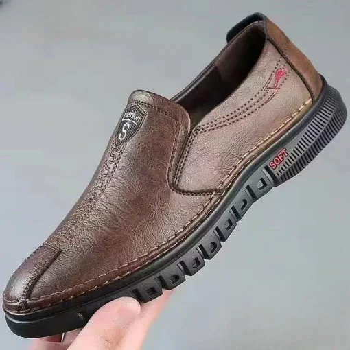 Mocasines de cuero para hombre, sin cordones, suaves, transpirables