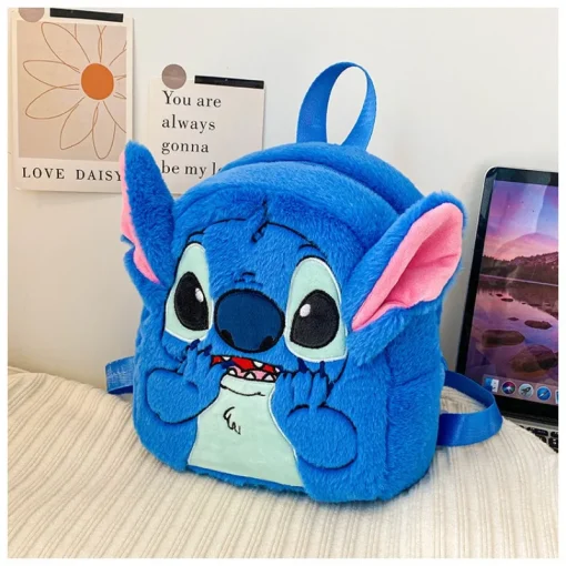 Mochila peluche Stitch blanca azul rosa bonita escuela niños