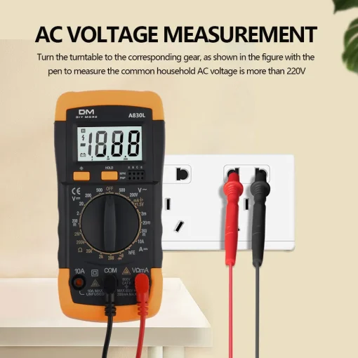 Multimetro digital LCD A830L, voltaje AC DC, diodo, función de timbre, frecuencia, prueba de corriente, pantalla luminosa