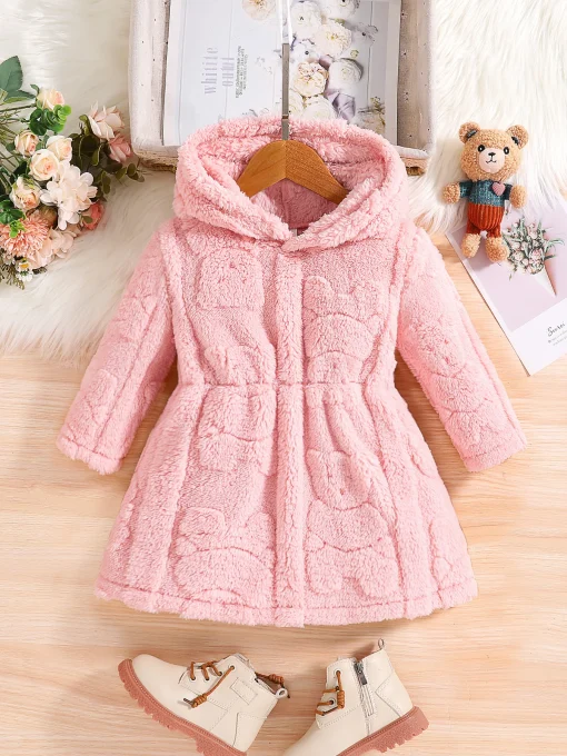 Niñas primavera otoño niños moda rosa terciopelo abrigo con capucha 4-8Y1 pieza