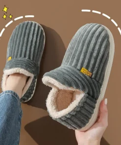 Nuevas pantuflas de piel para mujeres, hombres, invierno, moda, tobillo cálido, peluche, acogedoras, suelas suaves de algodón