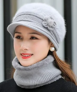 Nuevo gorro de invierno para mujer, gorro cálido de piel y bufanda