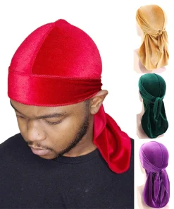 Nuevo unisex de terciopelo Durags Bandana Turbante Gorra Hombres Mujeres