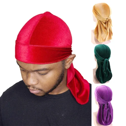 Nuevo unisex de terciopelo Durags Bandana Turbante Gorra Hombres Mujeres