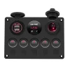 Panel de interruptores para barco, panel de interruptores para coche, voltímetro digital a prueba de agua, doble puerto USB, enchufe de 12 V, combinación marina LED Rocker 5 Gang