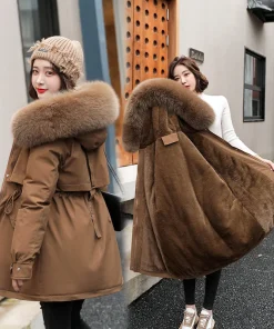 Parka larga de moda para mujer, abrigo largo con forro de lana, parkas con capucha, 2023, chaqueta de invierno nueva, ajustada con cuello de piel, ropa acolchada cálida para nieve