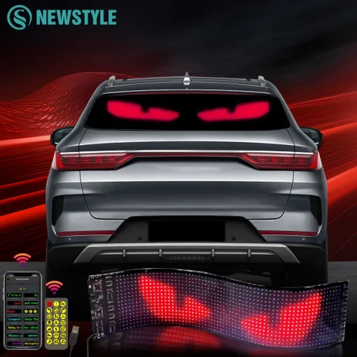 Panel flexible de píxeles LED Matrix de 50 cm, pantalla LED, USB para ventanas de coche, Bluetooth brillante programable, control de la aplicación