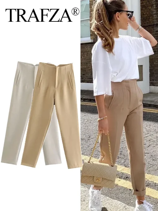 Pantalón de mujer TRAFZA liso y elegante