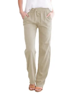 Pantalones Mujer Lino Algodón Cordón Cintura