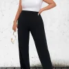 Pantalones anchos lisos casuales de talle alto para mujer