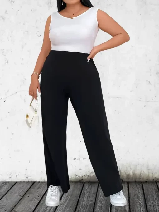 Pantalones anchos lisos casuales de talle alto para mujer