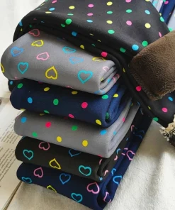 Pantalones de Felpa Aterciopelados Cálidos con Encaje y Estampado para Niñas de Otoño-Invierno