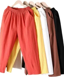 Pantalones de lino de algodón de verano casuales holgados para mujer