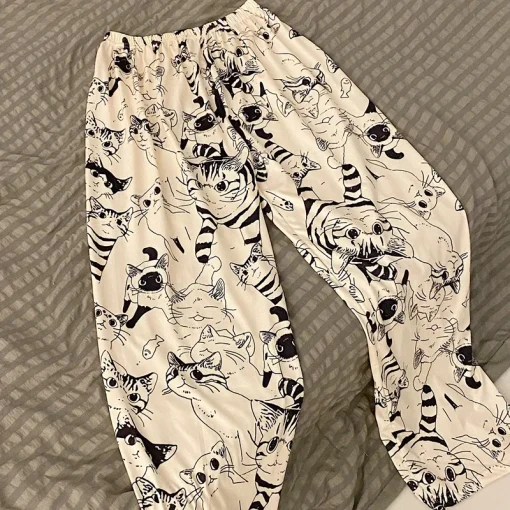 Pantalones de pijama para mujer, Gato Moe de dibujos animados