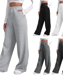 Pantalones holgados para mujer deportivos, forrados de felpa, rectos, holgados, básicos