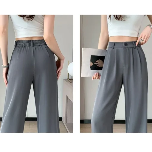 Pantalones largos para mujer, sueltos, cintura alta