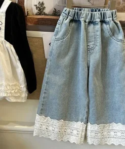 Pantalones vaqueros de encaje recto para niñas y osos