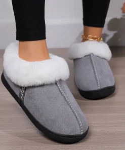 Pantuflas cerradas de interior de piel cálida de invierno 2024