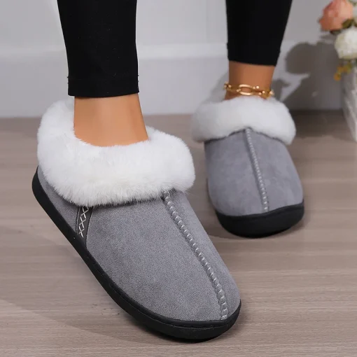 Pantuflas cerradas de interior de piel cálida de invierno 2024