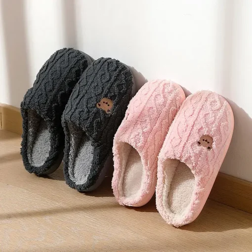 Pantuflas con suela gruesa de peluche cálido