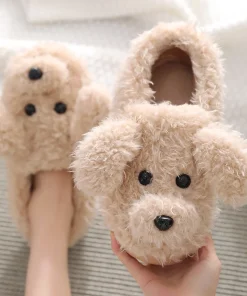 Pantuflas cortas de peluche de perro bonito Comwarm para mujer