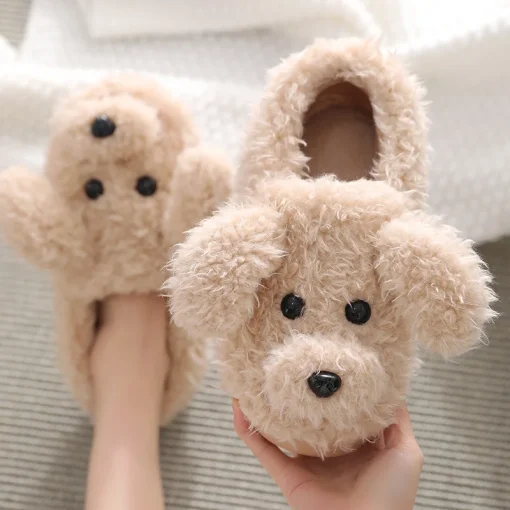 Pantuflas cortas de peluche de perro bonito Comwarm para mujer