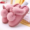 Pantuflas de piel para mujer con orejas de conejo