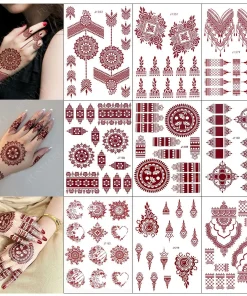 Pegatinas de tatuajes de henna burdeos