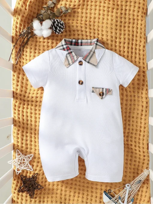 Pelele blanco verano niño cuello mao liso con botones